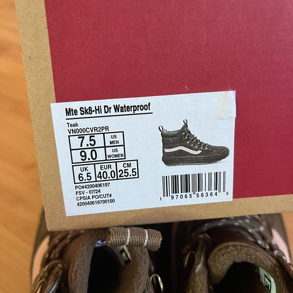Vans MTE Sk8-Hi Dr Waterproof Teak Shoes Women 9.0 US Mens 7.5 Us - Picture 12 of 12